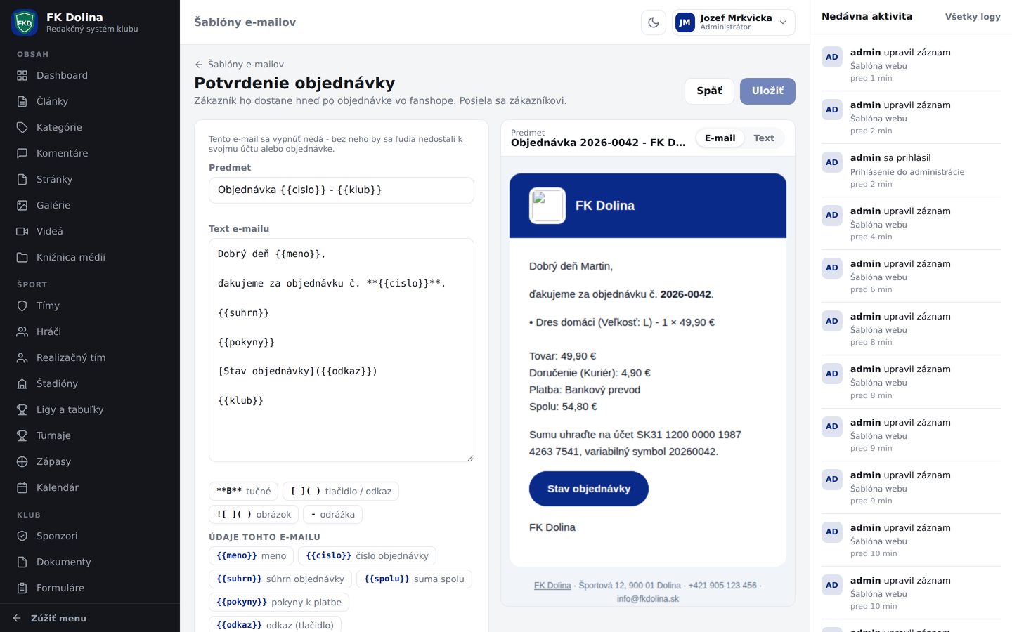 Úprava šablóny e-mailu s náhľadom