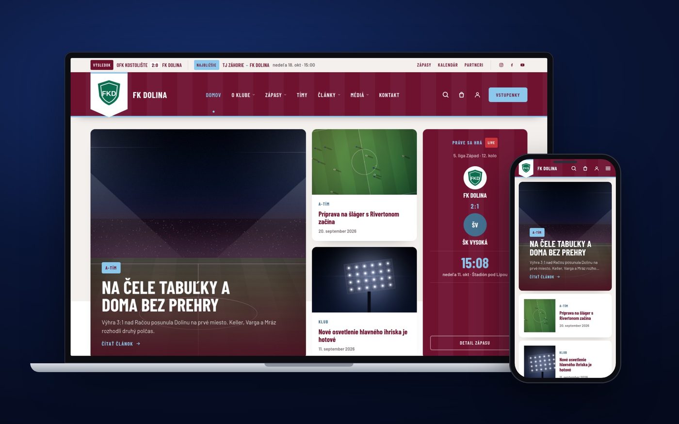Šablóna Derby na notebooku a mobile