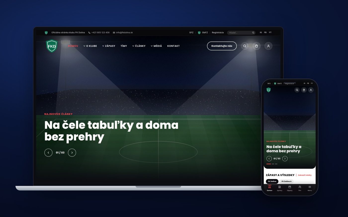 Šablóna Klubová na notebooku a mobile