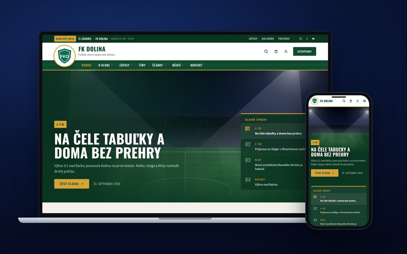 Šablóna Tribúna na notebooku a mobile